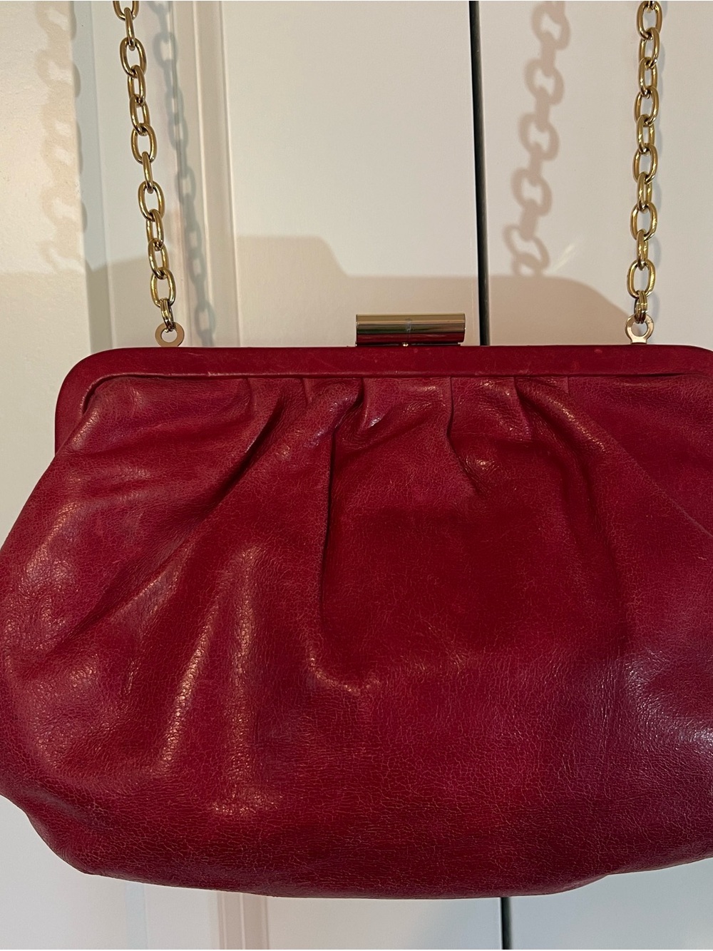 HOBO Red Leather Pleated Chain-Handle Shoulder Bag - Picture 7 of 9